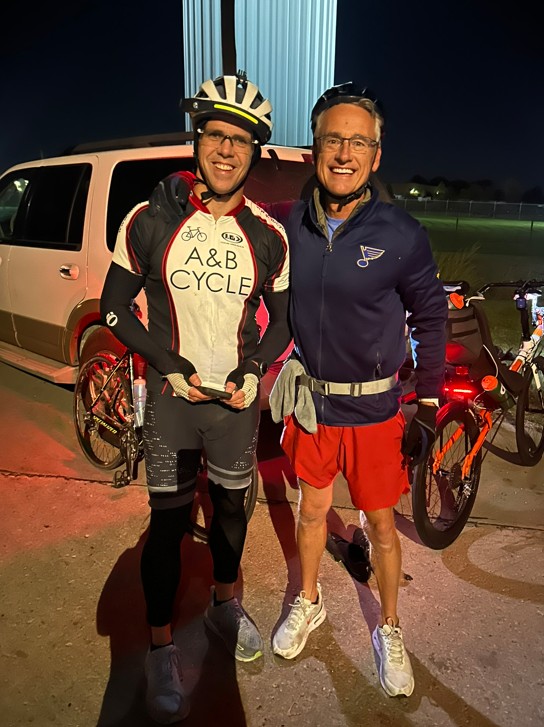 Matt Vogelweid and Ryan Nicholls at the start of their Katy Trail ride in Clinton