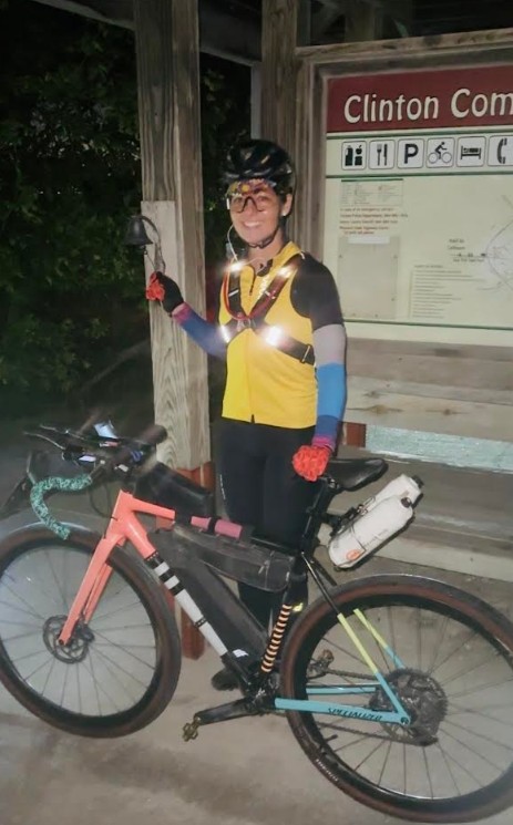 Carrie Bax at start of her Katy Trail ride in Clinton