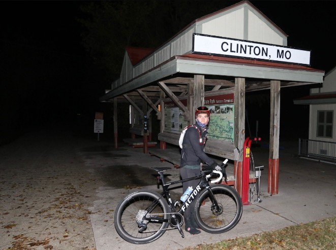 Sam Steinlicht at the start of his Katy Trail ride in Clinton